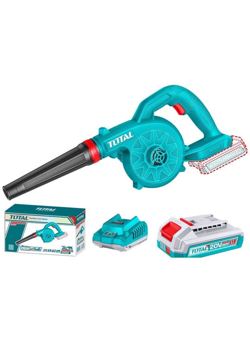 توتال منفاخ لاسلكي من توتال بجهد ٢٠ فولت مع بطارية ٢٫٠ أمبير-ساعة وشاحن، بسرعة دوران بدون حمل تصل إلى ١٨٠٠٠ دورة في الدقيقة، وبأقصى حجم هواء ٢٫٧ متر مكعب في الدقيقة - Image 1